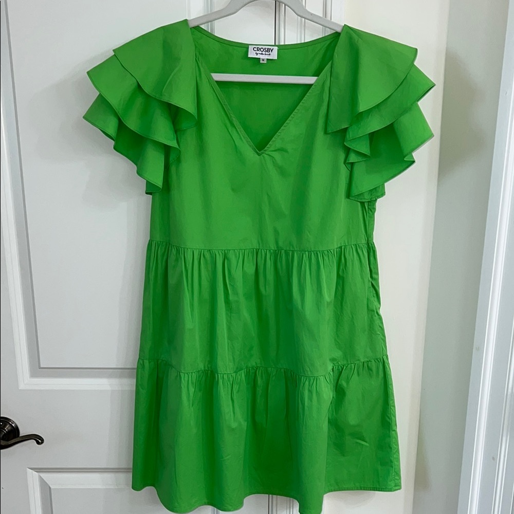 Crosby by Mollie Burch Green Ruffle Sleeve Dress